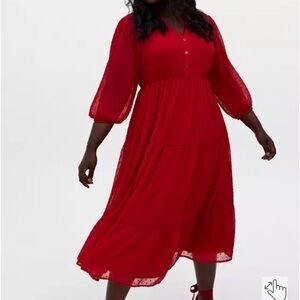 Torrid Maxi Chiffon Clip Red Dot Pleated Dress